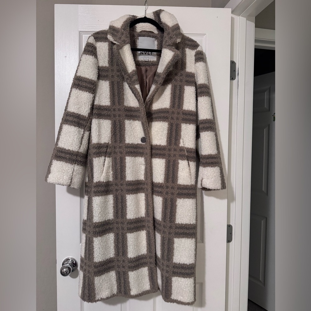 NVLT Collection Women's Plaid Coat - White and Brown Anthropologie